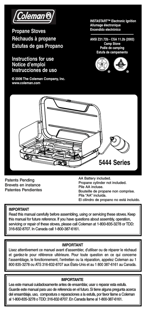Coleman 5444 Series Instruction manual | Manualzz