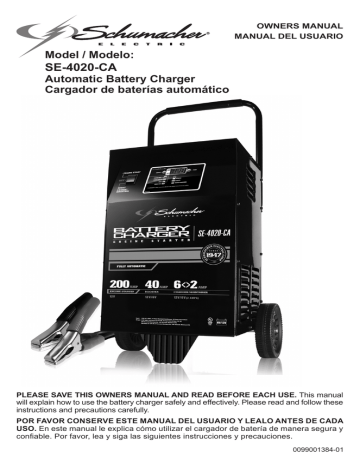 Schumacher Electric SE-4020 Operating instructions | Manualzz