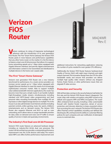 FiOS MI424WR | User manual | MI424WR Verizon FiOS Router Datasheet | Manualzz