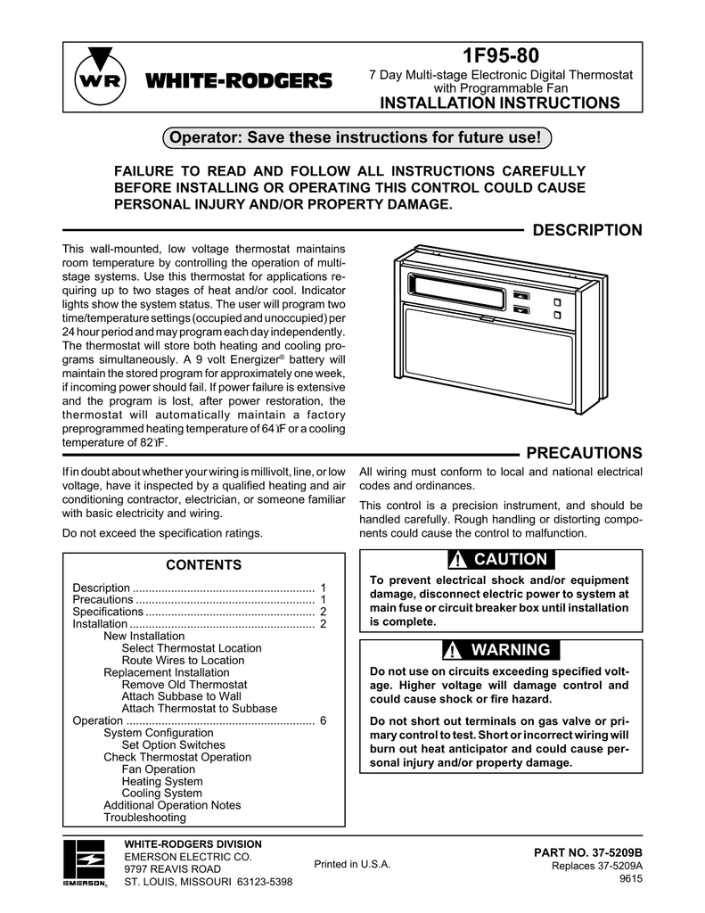 White Rodgers 1F9571 Installation Instructions Manual Manualzz