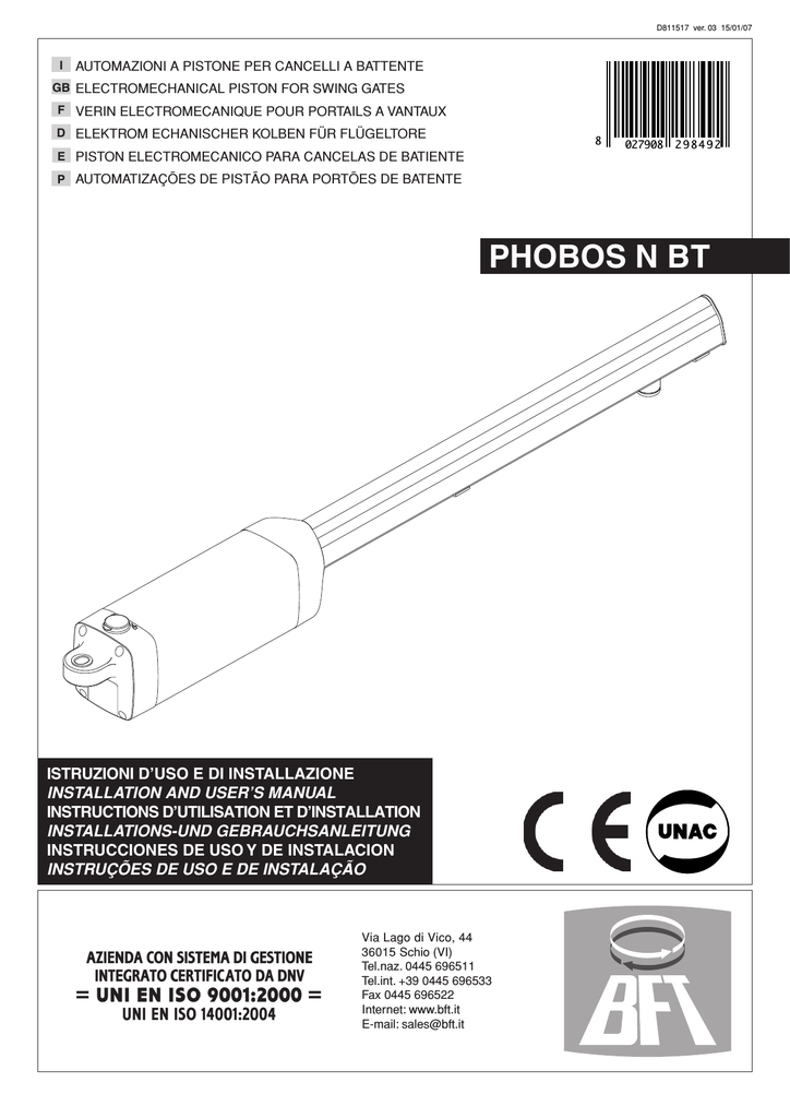 Bft Phobos N Bt User Manual Manualzz