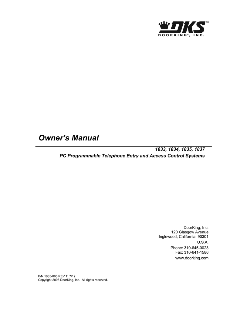 Doorking 1814 Owner S Manual Manualzz Com