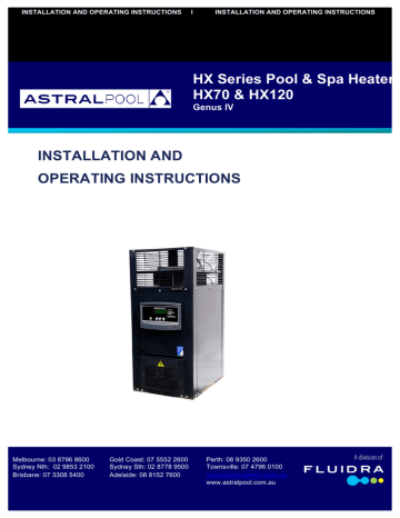 Astralpool HX70 Operating instructions | Manualzz