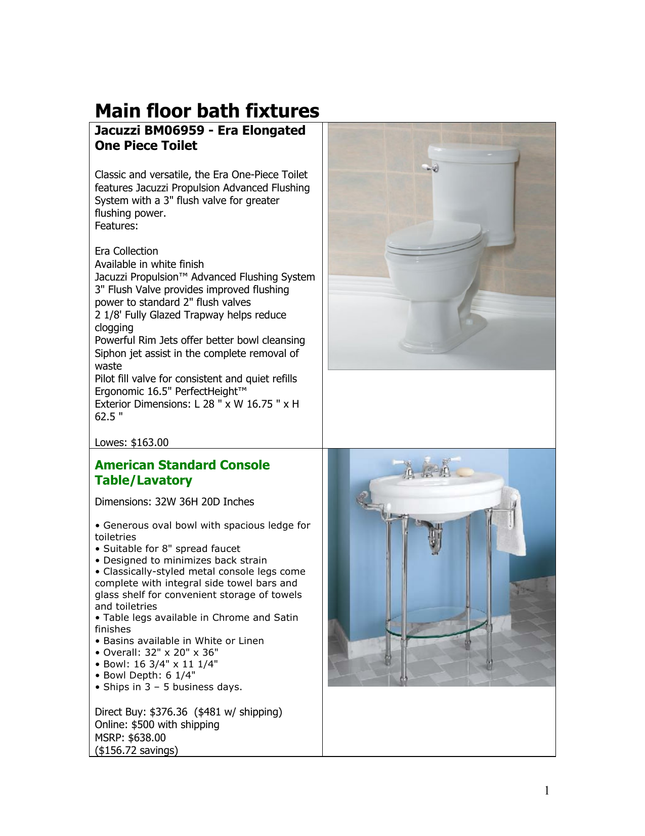 Main Floor Bath Fixtures Manualzz Com