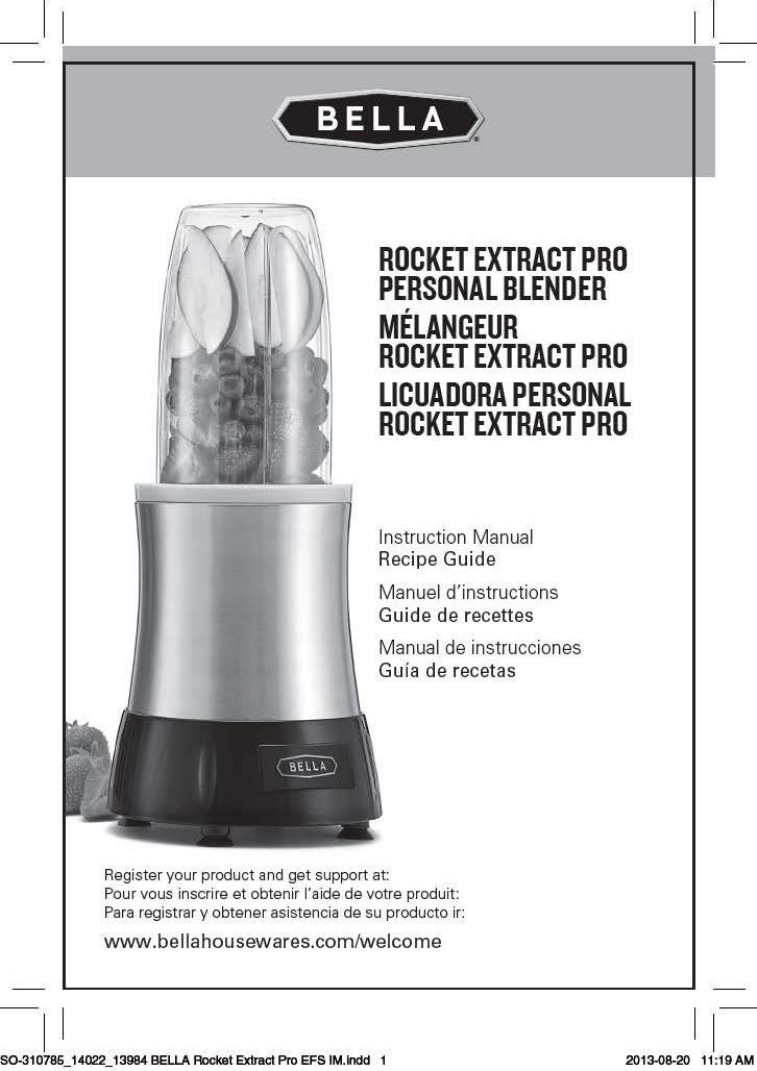 BELLA Rocket Extract PRO Power Blender Genuine Replacement (1