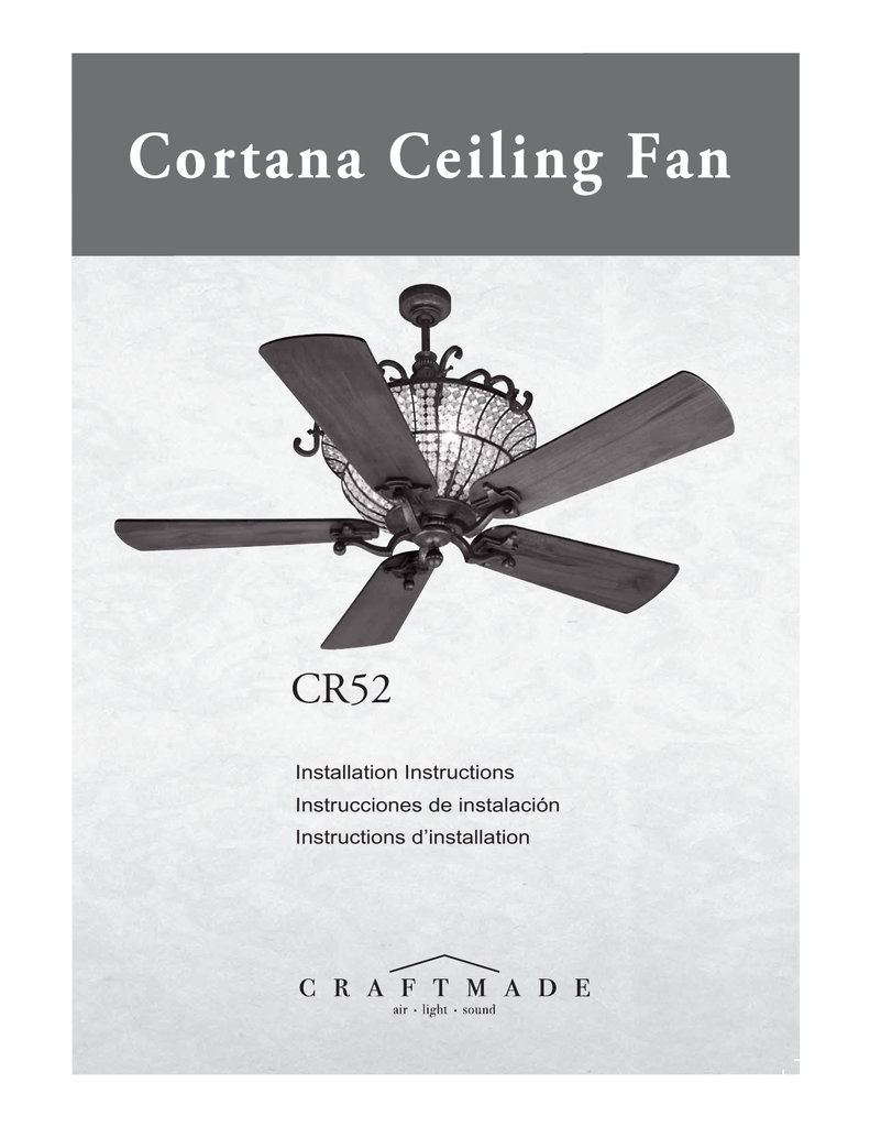 Cortana Ceiling Fan Craftmade International Inc Manualzz