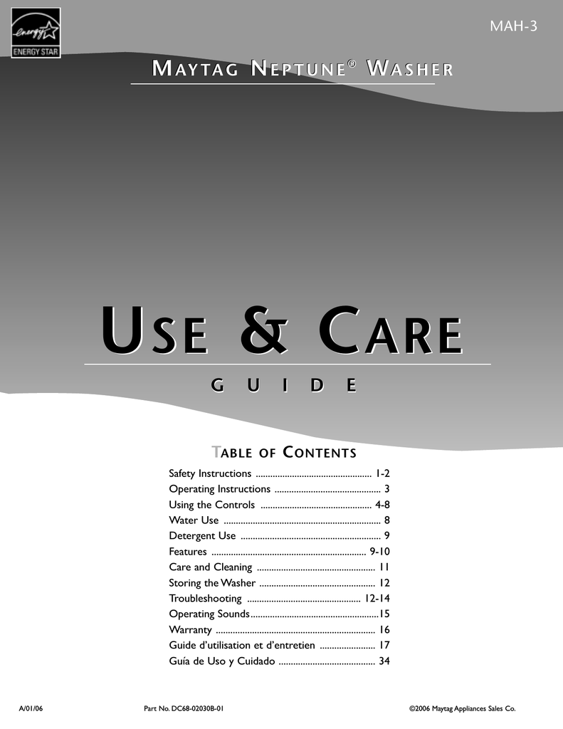Maytag MAH9700AWW Neptune FrontLoad Washer Use & Care Manual Manualzz