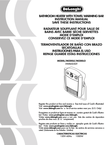 DeLonghi HWB5050T Hvac Instruction manual