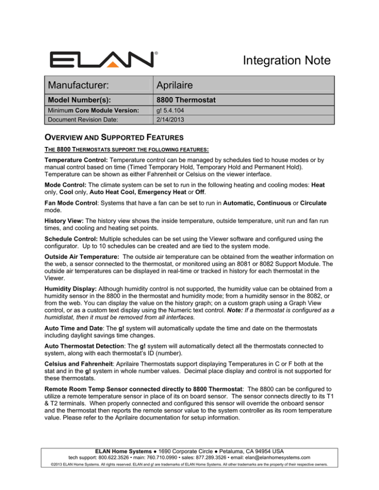 Aprilaire 8800 Installation Manual | Manualzz