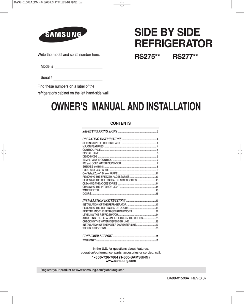 Samsung Rs275 Owner S Manual Manualzz Com