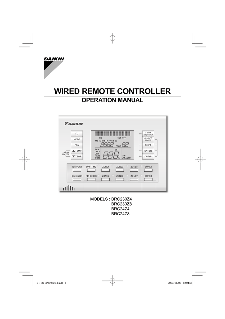 Daikin BRC230Z4 User manual Zone controller Manualzz