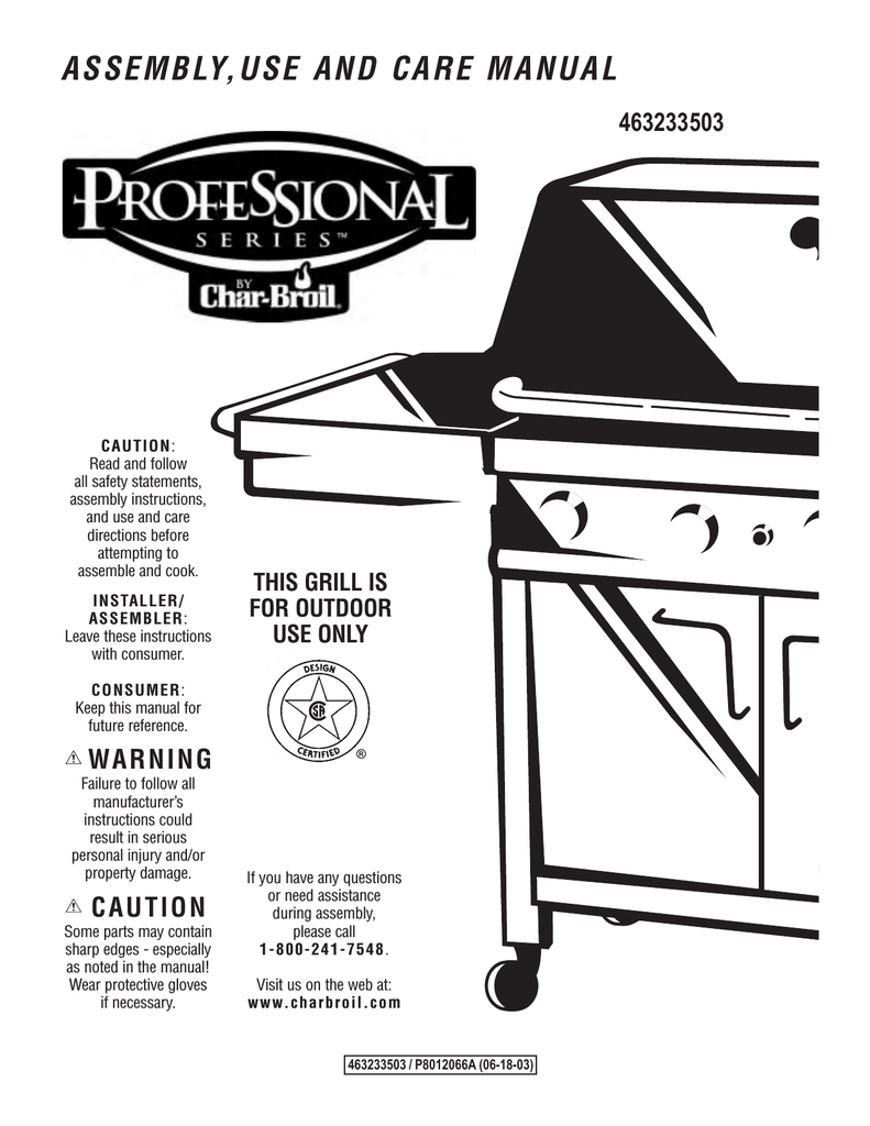 Char-Broil 463233503, Professional Series 463233503 Owner's manual ...