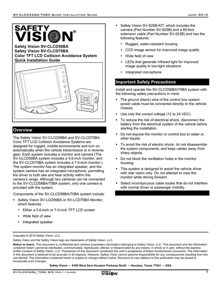 Safety Vision SVLCD70RP Installation guide Manualzz