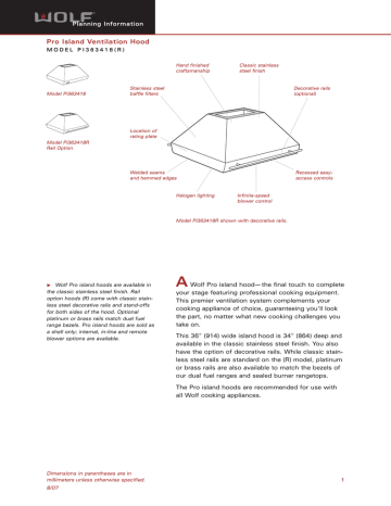 Wolf PI363418 Ventilation Hood User manual | Manualzz