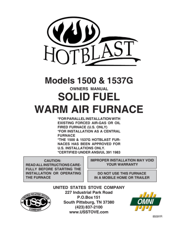 US Stove Company Hotblast 1500 Operating instructions | Manualzz