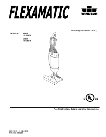 Windsor FM12 10120030 Vacuum Cleaner Operating instructions | Manualzz