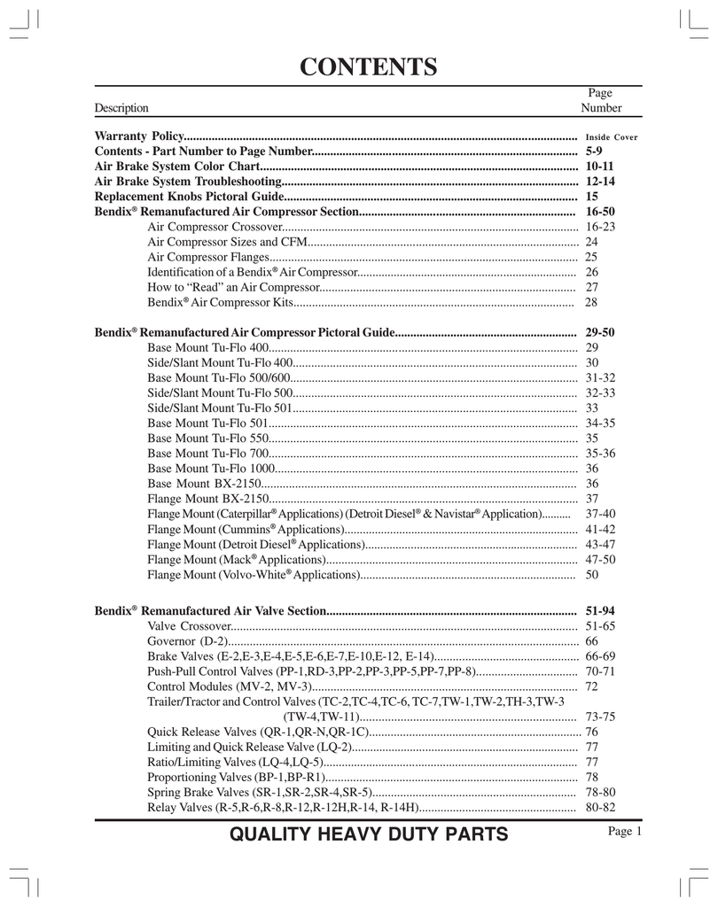 Bendix Valve Chart