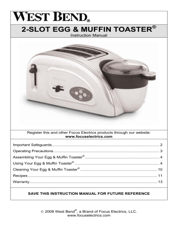 Back to Basics Egg & Muffin Toaster Instructions