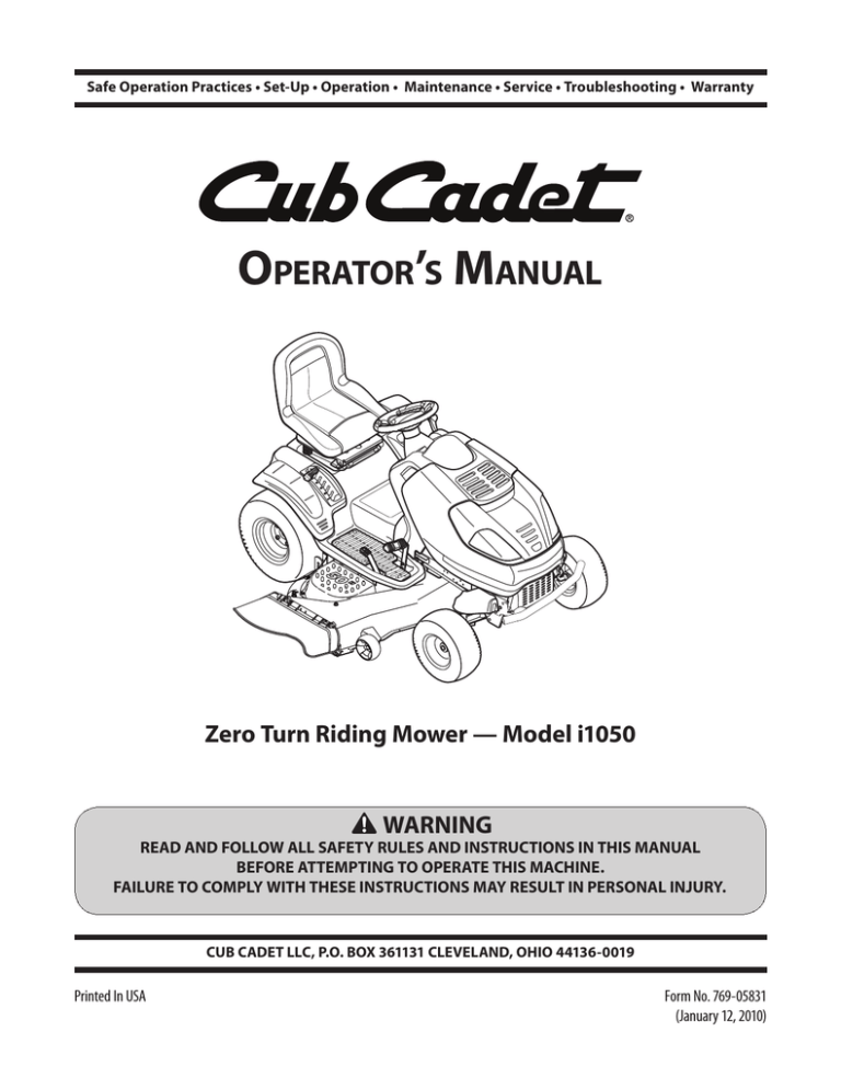 Cub Cadet I1050 User Manual Manualzz