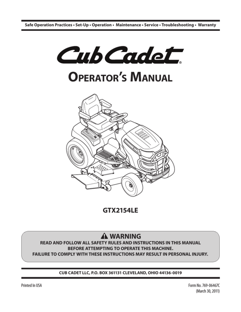 Cub Cadet Gt2000 Gtx 2154 Garden Tractor Gtx2154le Gtx 2100 User Manual Manualzz