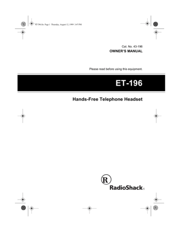 Owner's manual | Radio Shack ET-557 Owner`s manual | Manualzz