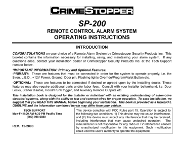 CrimeStopper SP-200 Operating instructions | Manualzz