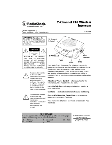 Radio Shack 43-3106 Owner's Manual | Manualzz
