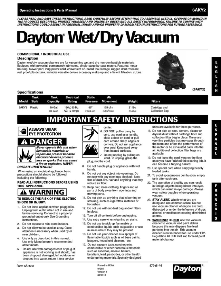 Dayton 1UG91C Operating instructions | Manualzz