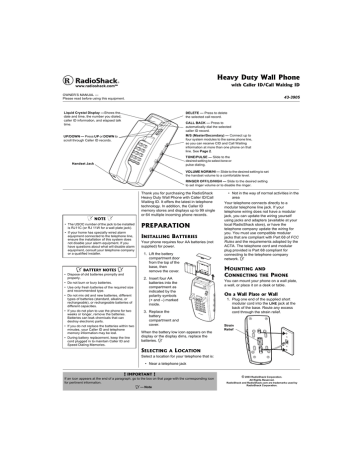 Radio Shack 43-3905 Owner`s manual | Manualzz