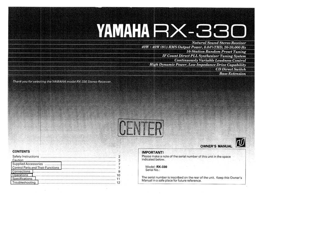 Yamaha Rx 330 Owner S Manual Manualzz