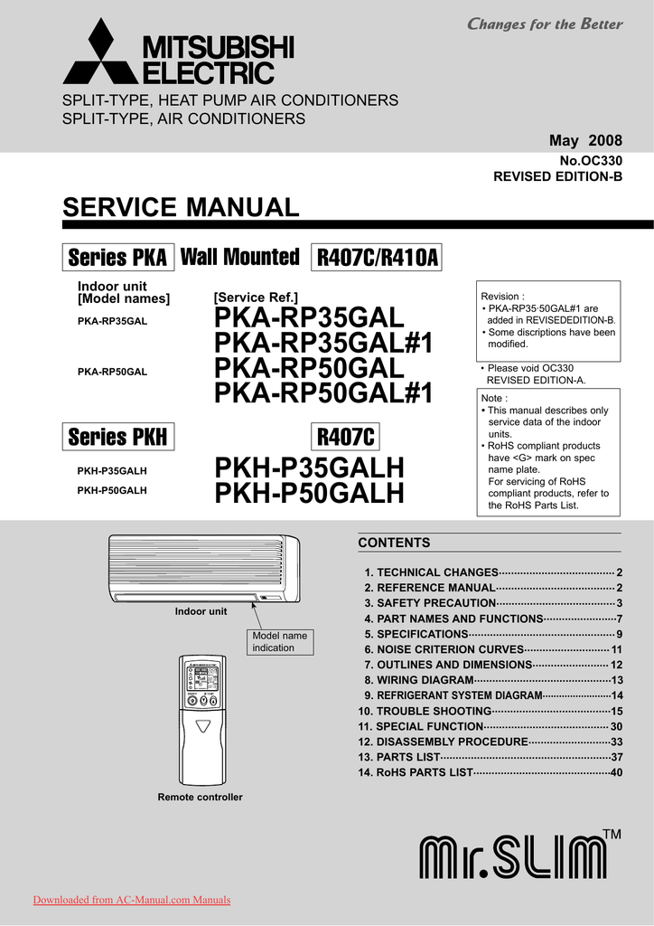 Mitsubishi PKA-RP50GAL User manual | Manualzz | Split System Wiring Diagrams For Mitsubishi Pkaa24 | | Manualzz