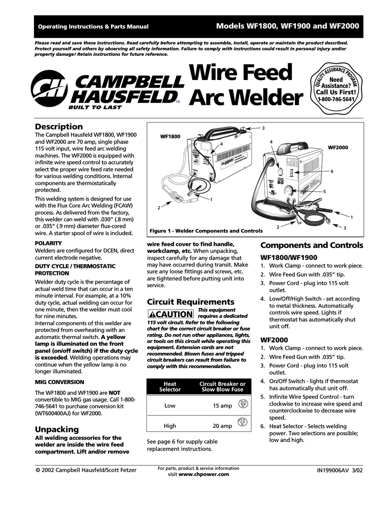 Campbell Hausfeld WF2000 Operating instructions Manualzz