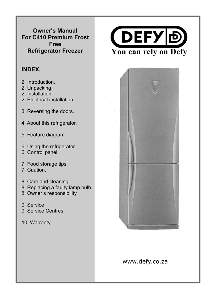 defy eco energy efficient fridge manual