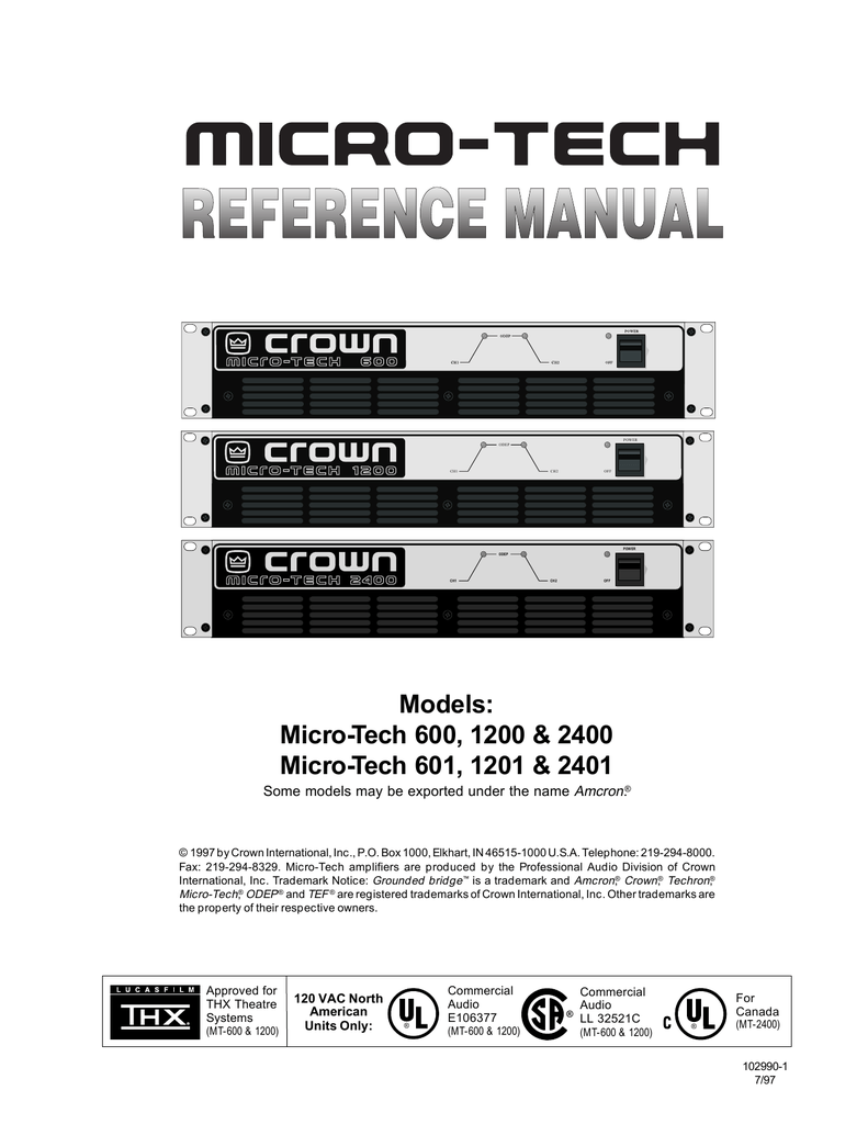 Crown Micro Tech Mt 1000 Datasheet Manualzz