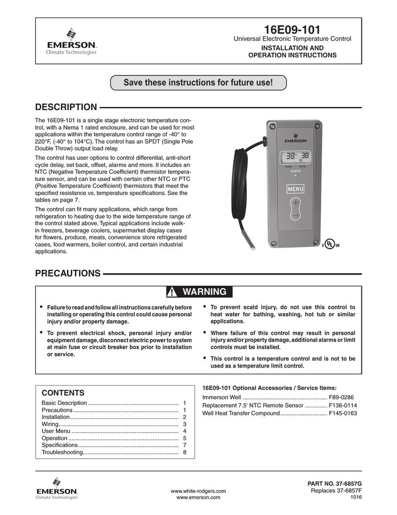 WHITE RODGERS 16E09-101 UNIVERSAL TEMPERATURE CONTROL