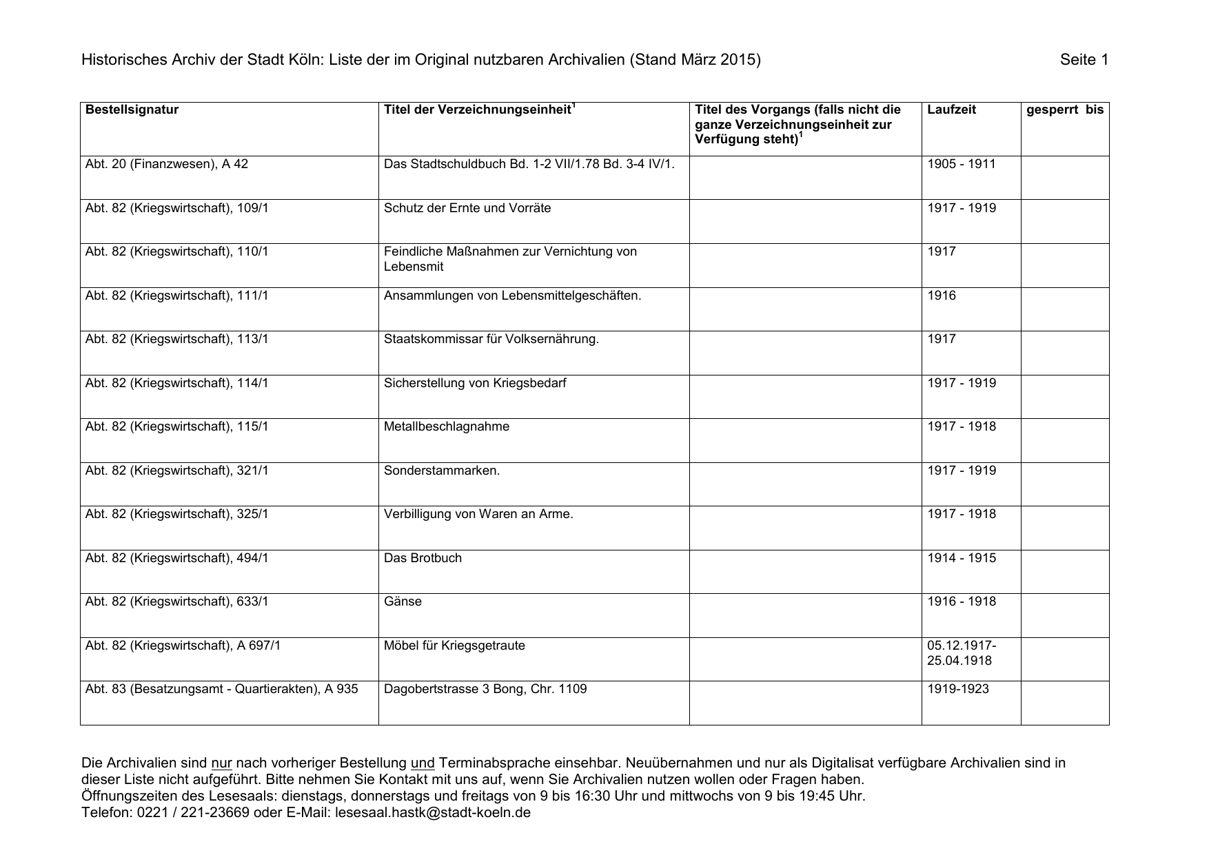 Liste Der Im Original Nutzbaren Archivalien Manualzz