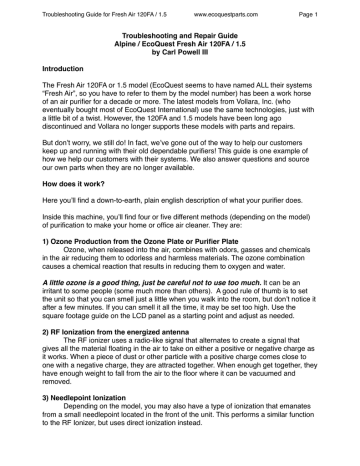 EcoQuest Fresh Air Troubleshooting guide | Manualzz