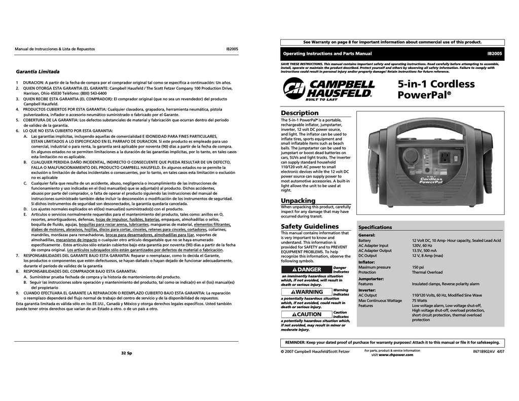 Campbell Hausfeld 3 In 1 Powerpal Operating Instructions Manualzz