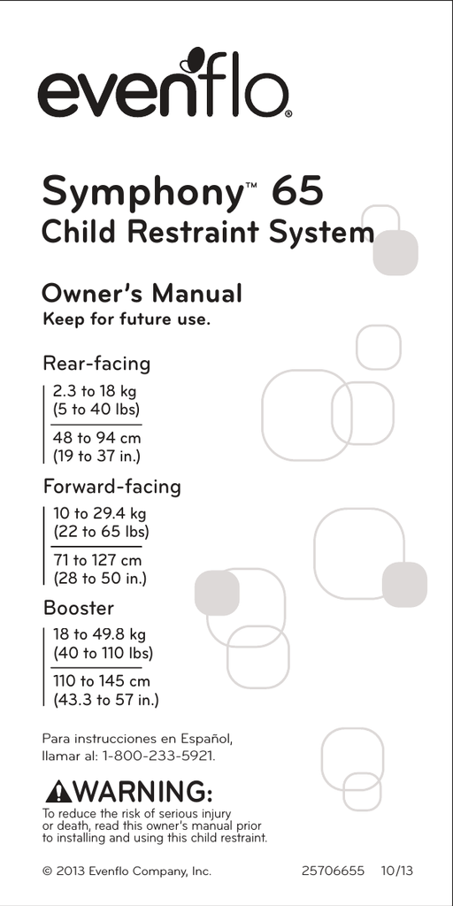 Evenflo Symphony 65 Owner S Manual Manualzz Com