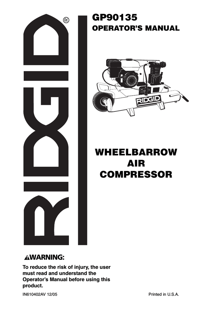 User manual | RIDGID GP90135 Operator`s 