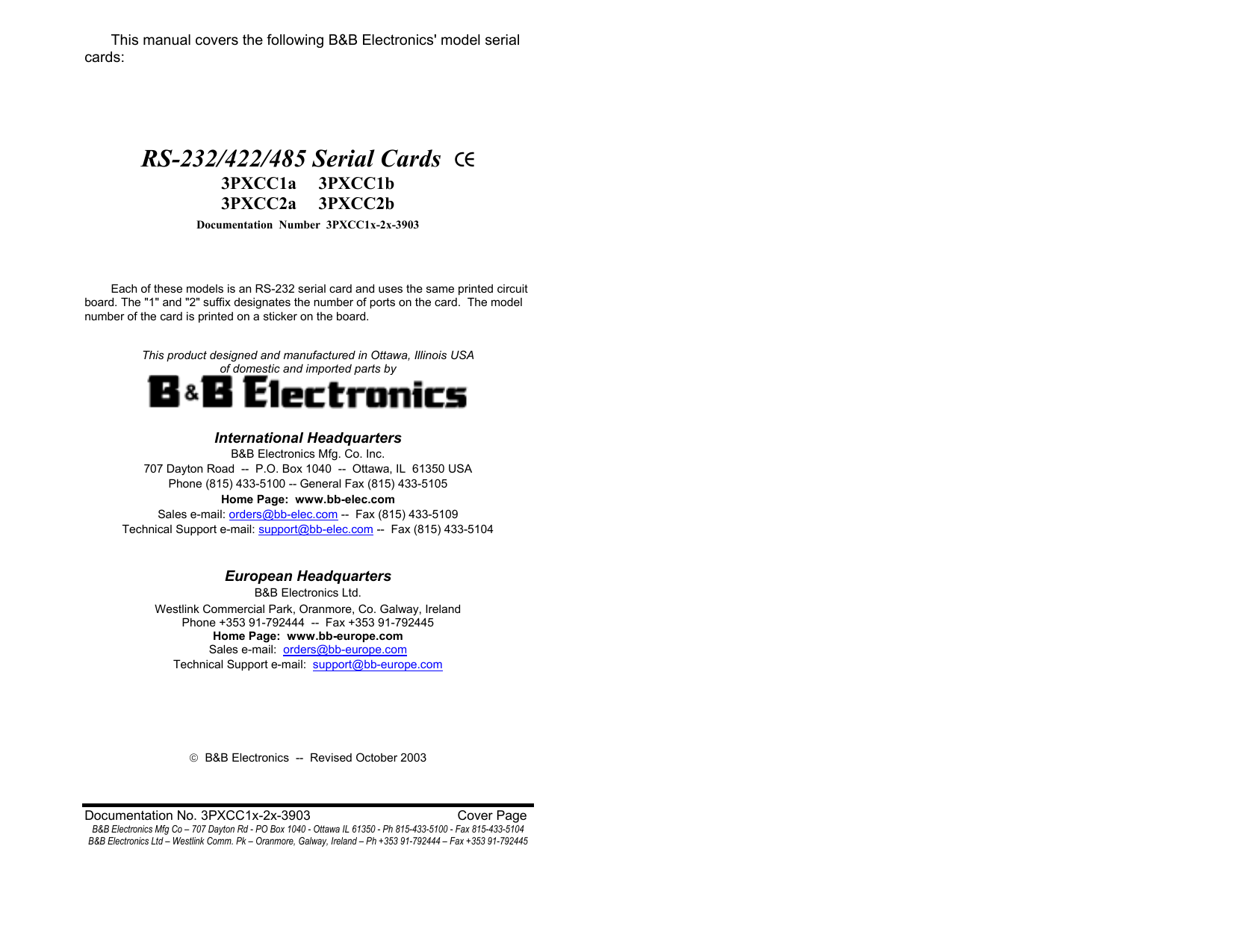 B&B Electronics 3PXCC2b Specifications | Manualzz