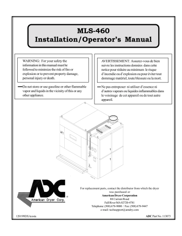 User manual | American Dryer Corp. MLS-460 Operator`s manual | Manualzz
