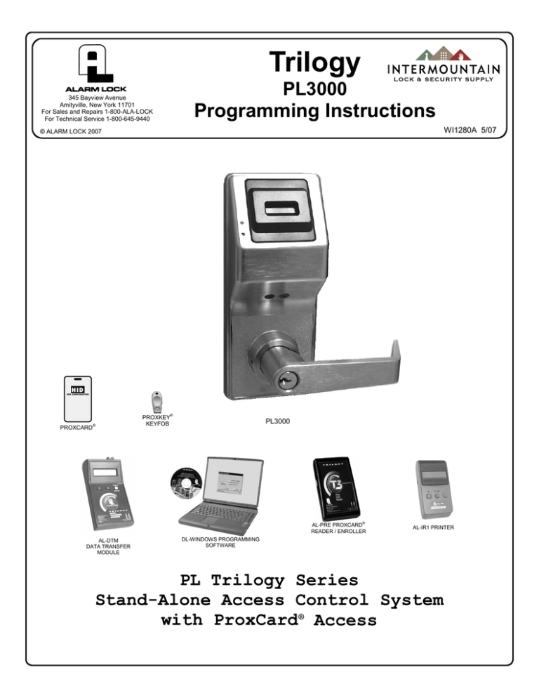 Alarm Lock Trilogy PL3000 Operating instructions Manualzz