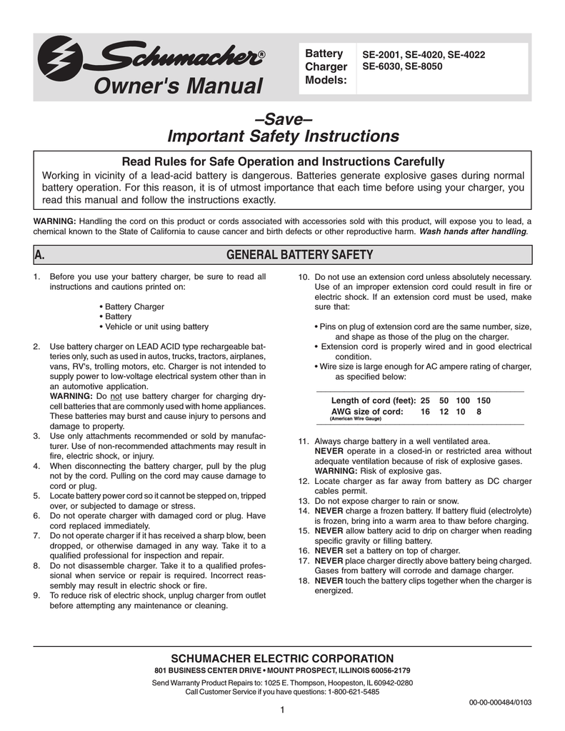 schumacher battery charger instructions mc1
