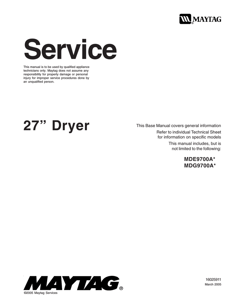 Maytag MDE9700A Troubleshooting guide Manualzz