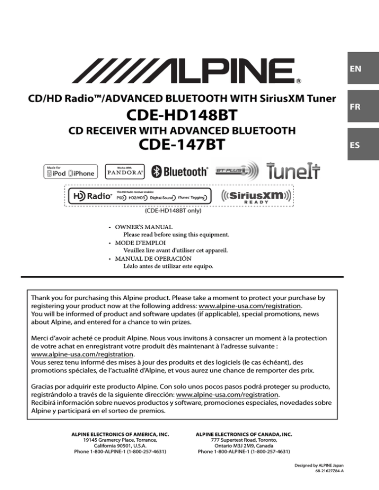 Alpine CDE-HD148BT Owner's manual | Manualzz