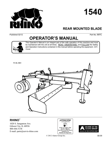 Rhino 1540 Rear Mounted Blade Operator's Manual | Manualzz