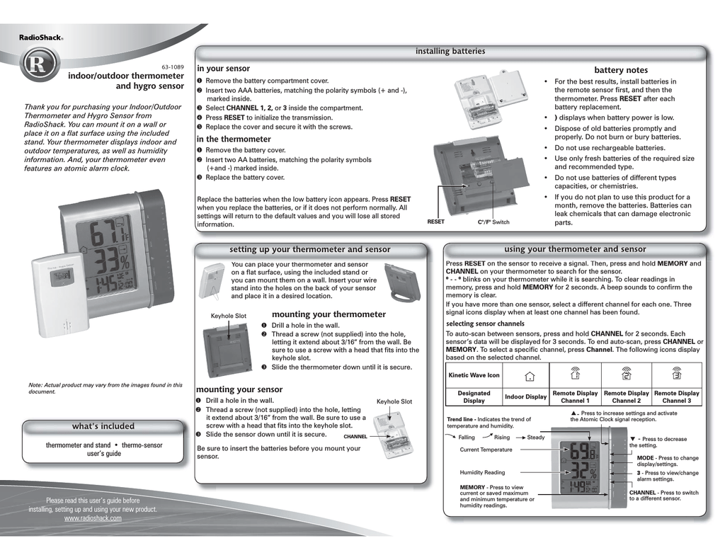 Radio Shack In Out Thermometer With Indoor Humidity Gauge User Guide Manualzz