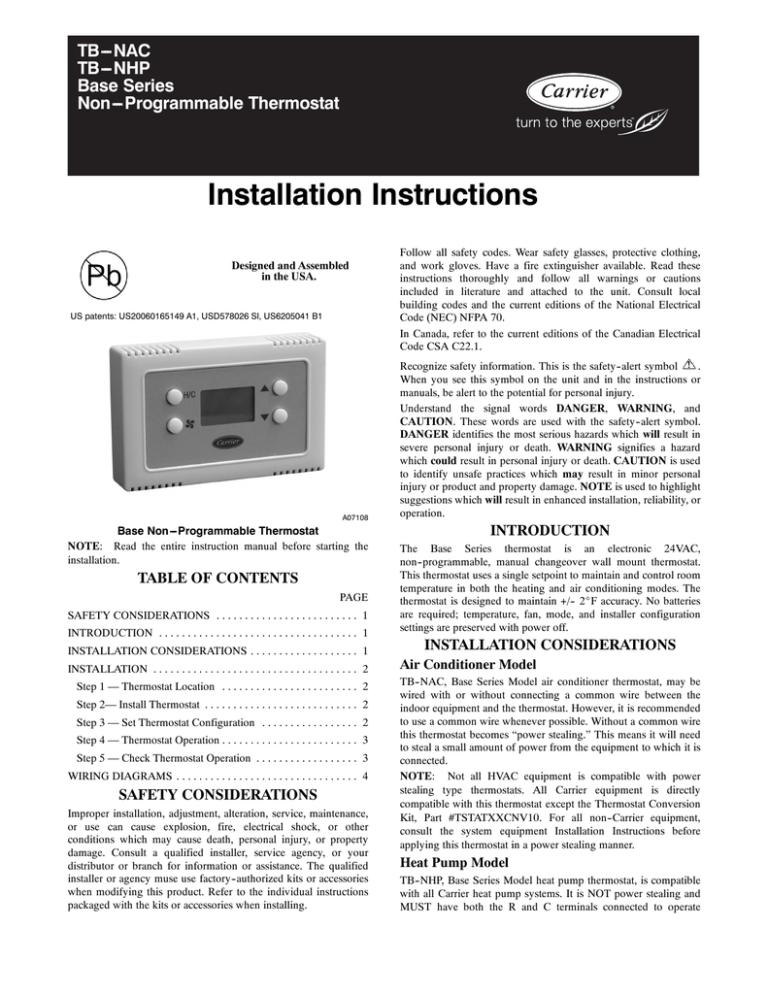 Carrier Non-Programmable Thermostats User manual | Manualzz