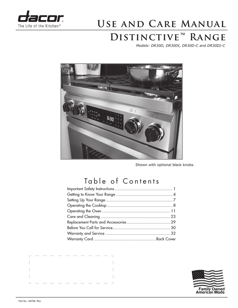 Dacor Distinctive DR30DIC User manual USE ANd CARE MANUAl DiStiNctivE™ RANGE Manualzz